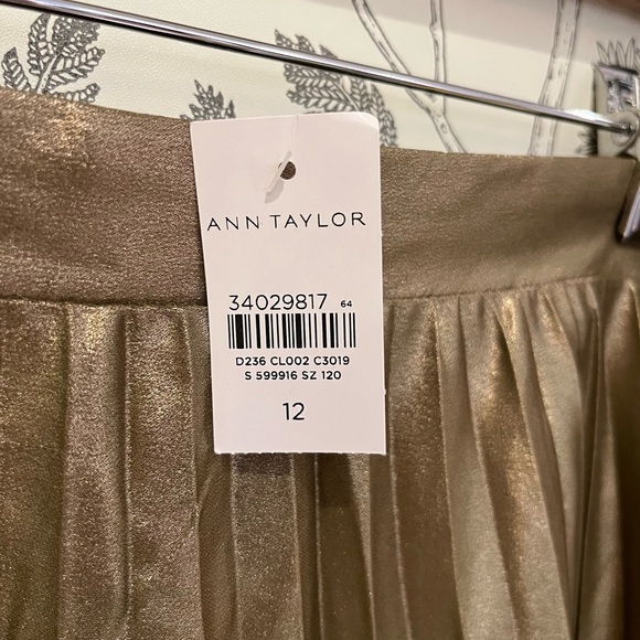 Ann Taylor Gold bronze Pleated midi Skirt net sz 12 - Picture 3 of 6